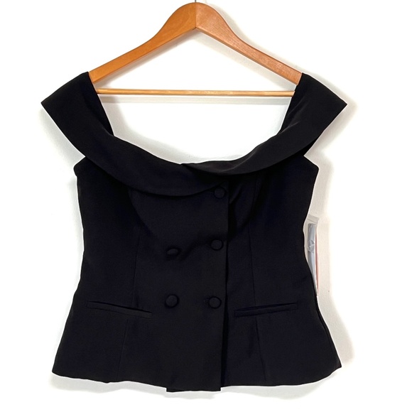 Aqua Double-Breasted Off-Shoulder Blouse – Black NWT $78 - Picture 8 of 10